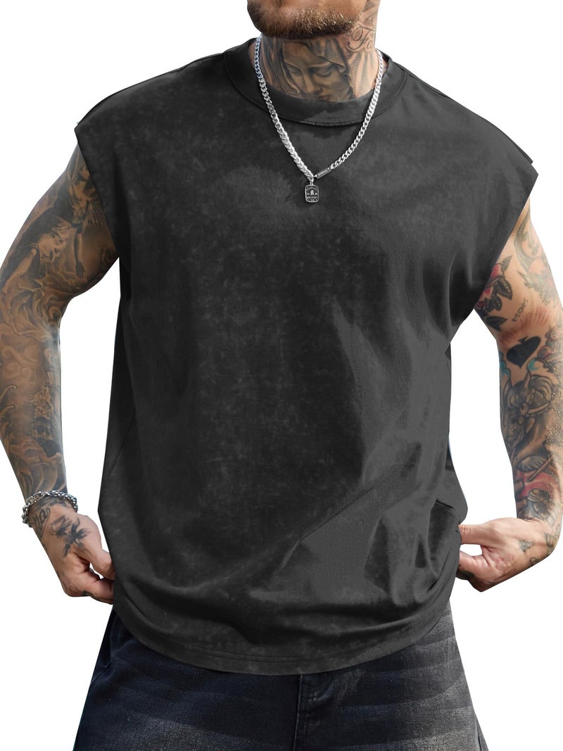 PLEPAN Men's Muscle Sleeveless Tank Tops Oversized Crewneck T Shirts Dolman Sleeve Tee Black Large - Image 1