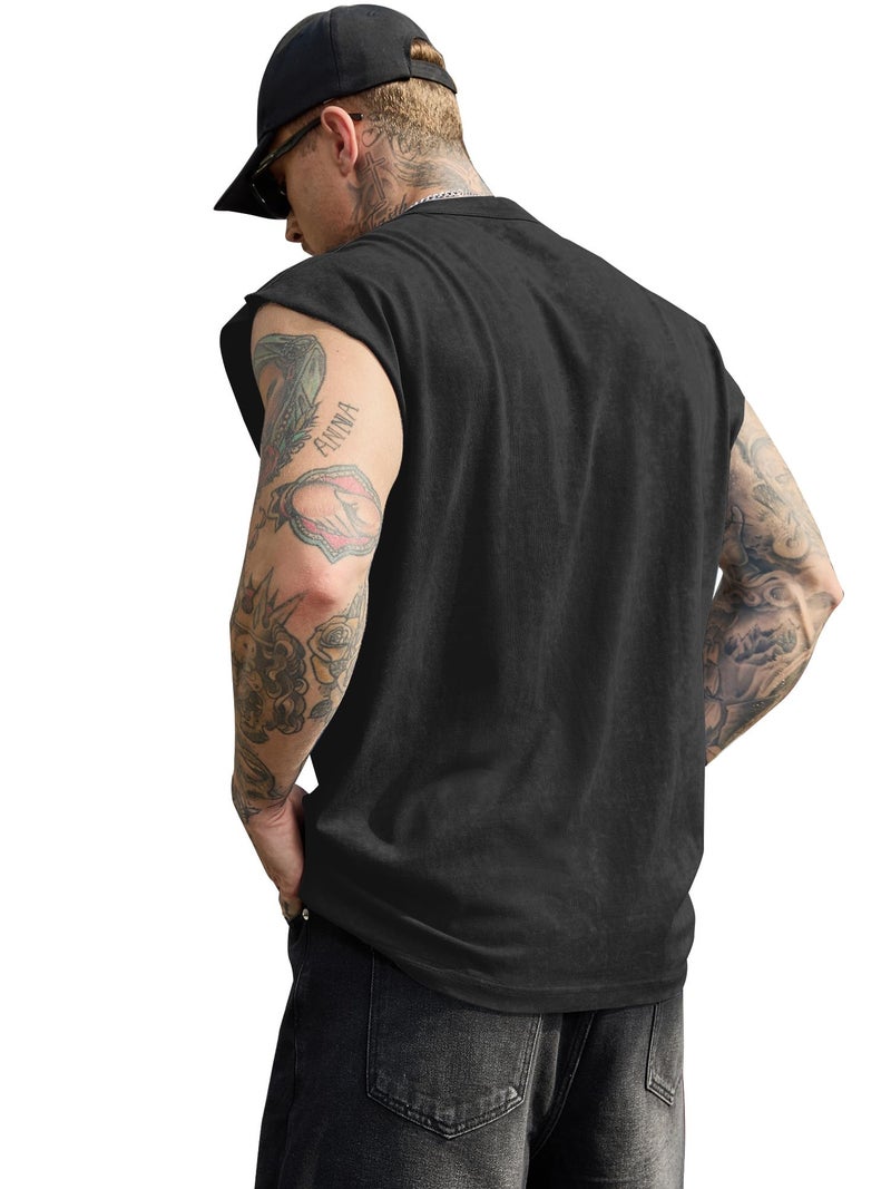 PLEPAN Men's Muscle Sleeveless Tank Tops Oversized Crewneck T Shirts Dolman Sleeve Tee Black Large - Image 3