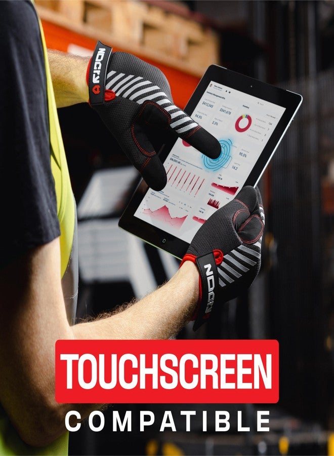 NoCry Utility Gloves for Men with Reinforced Fingers and Thumb Crotch; Double Stitched Palm and Touchscreen Tips; Breathable and Highly Flexible; - Ideal for Mechanics, Construction and Yard Work - Image 4