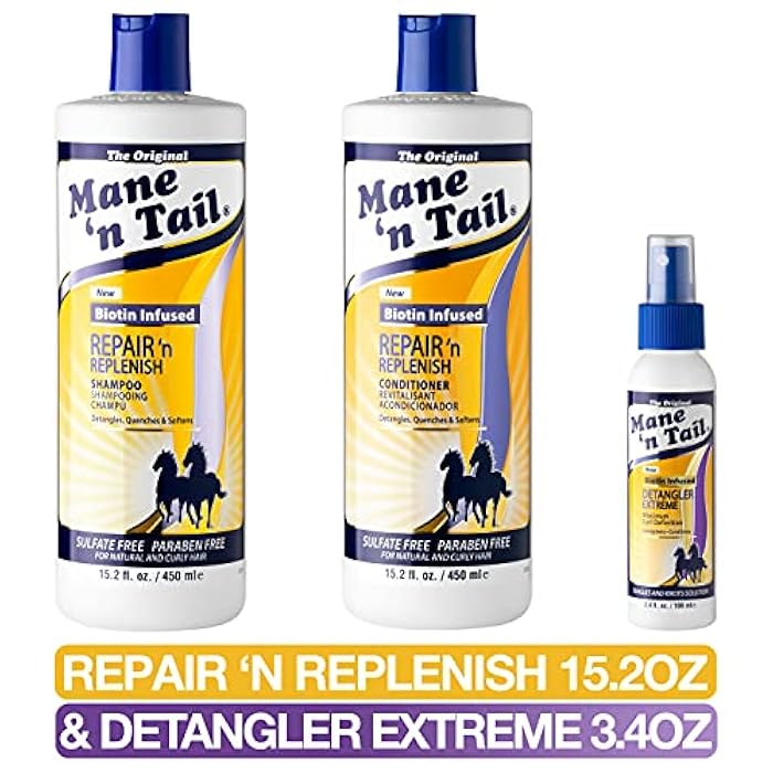 Mane 'n Tail شامبو وبلسم مان و تيل لإصلاح وتجديد الشعر (15.2 أونصة لكل منهما) + مزيل تشابك الشعر المتطرف (3.4 أونصة) – خالي من الكبريتات، نظام لتعريف وتغذية الشعر الطبيعي والمجعد - Image 3