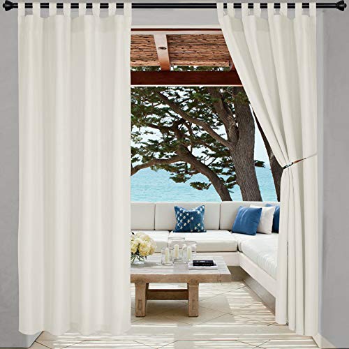 LORDTEX Indoor/Outdoor Curtains - Waterproof Tab Top Patio Curtains Sun Blocking Set of 2 Panels Thermal Insulated Curtain for Porch, Pergola, Cabana, Gazebo, 52 x 84 inch, Vanilla - Image 1