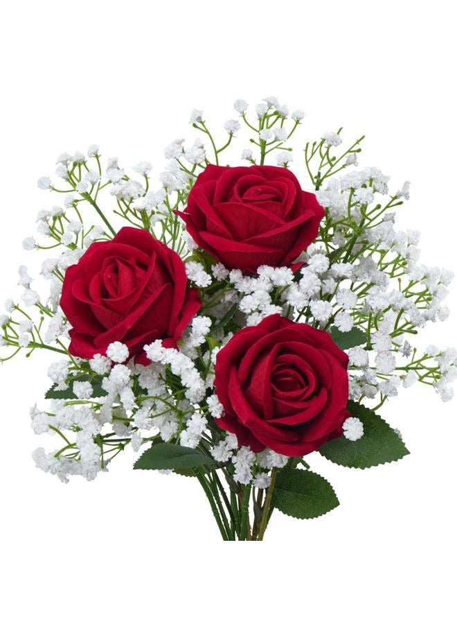 HO2NLE 3Pcs Artificial Hydrangea Flowers Red Fake Silk Flowers Bouquets Faux Real Touch Hydrangea Bulk for Home Table Centerpieces Kitchen Wedding Party Decorations - Image 1