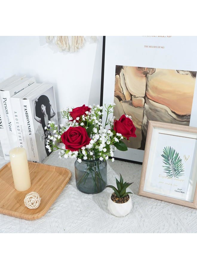 HO2NLE 3Pcs Artificial Hydrangea Flowers Red Fake Silk Flowers Bouquets Faux Real Touch Hydrangea Bulk for Home Table Centerpieces Kitchen Wedding Party Decorations - Image 5