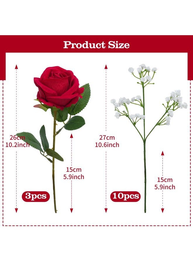 HO2NLE 3Pcs Artificial Hydrangea Flowers Red Fake Silk Flowers Bouquets Faux Real Touch Hydrangea Bulk for Home Table Centerpieces Kitchen Wedding Party Decorations - Image 2