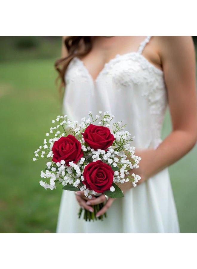 HO2NLE 3Pcs Artificial Hydrangea Flowers Red Fake Silk Flowers Bouquets Faux Real Touch Hydrangea Bulk for Home Table Centerpieces Kitchen Wedding Party Decorations - Image 3