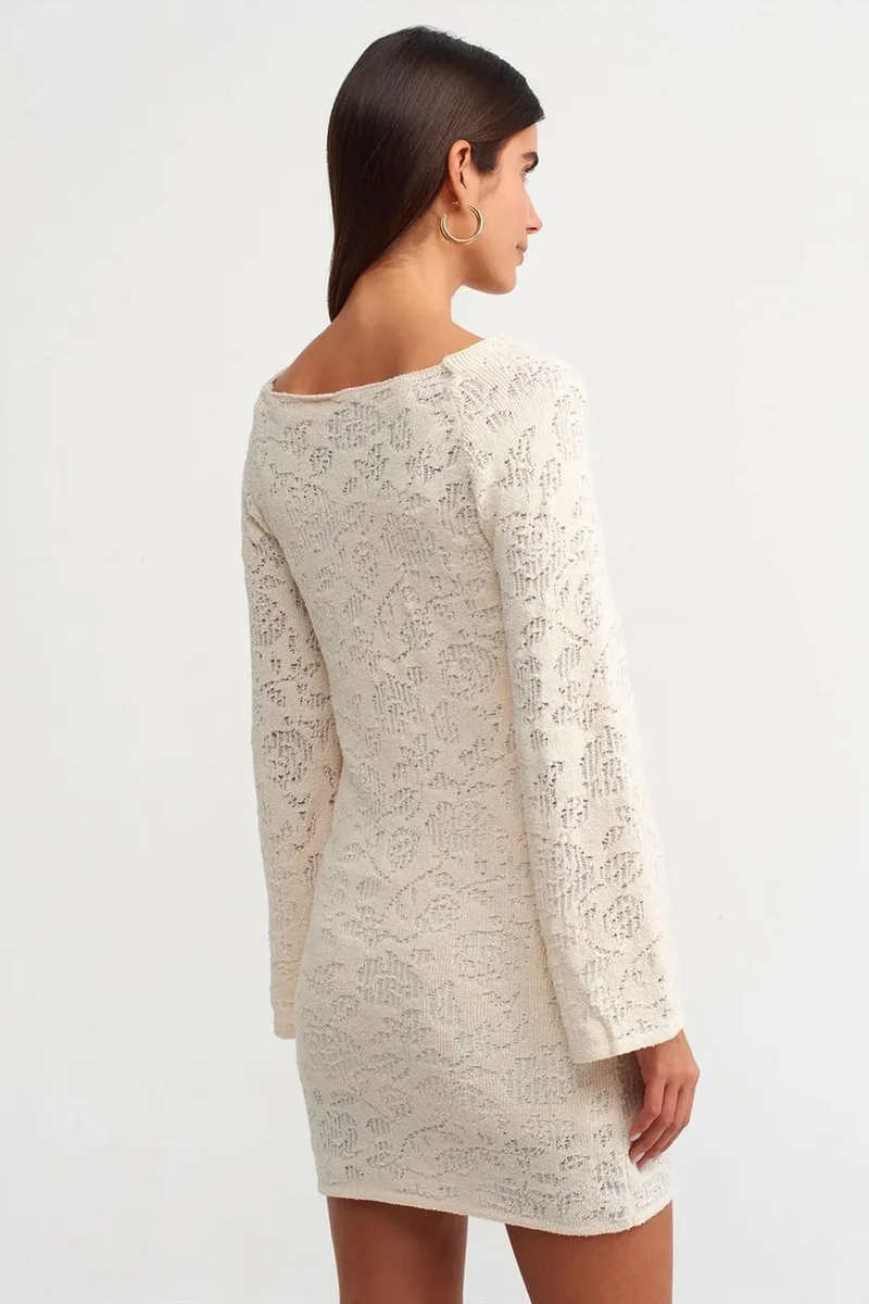 Dilvin Ivory Natural DILVIN Fitted Lace Mini Dress for Women | Best Price UAE