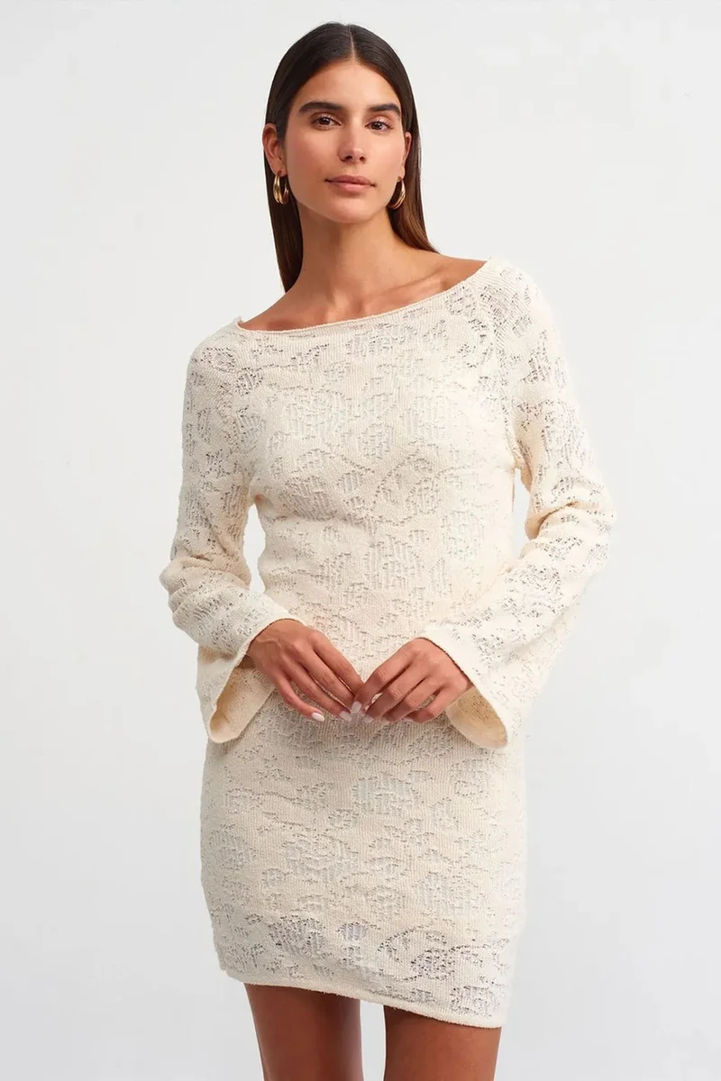 Dilvin Ivory Natural DILVIN Fitted Lace Mini Dress for Women | Best Price UAE