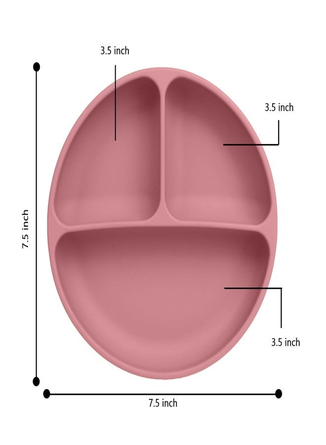 Xacton Silicone Suction Plates for Baby Microwave,Dishwasher, Freezer Safe Unbreakable | 3 Divided Portion with 4 Suction Cup Feeding Plate for Baby & Toddlers (Pink) - Image 2