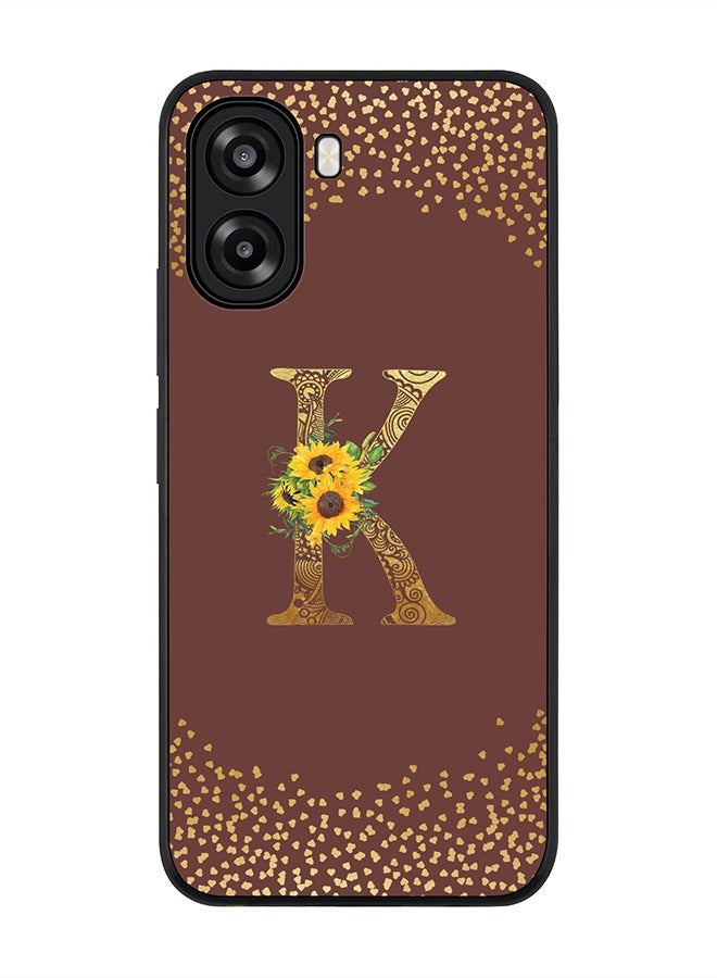 Stylizedd For Oppo A6x 5G / A6x 4G Case,Slim fit Camera Protection, Shockproof Thin Phone cover  - Custom Floral Monogram - K  (Brown ) - Image 1