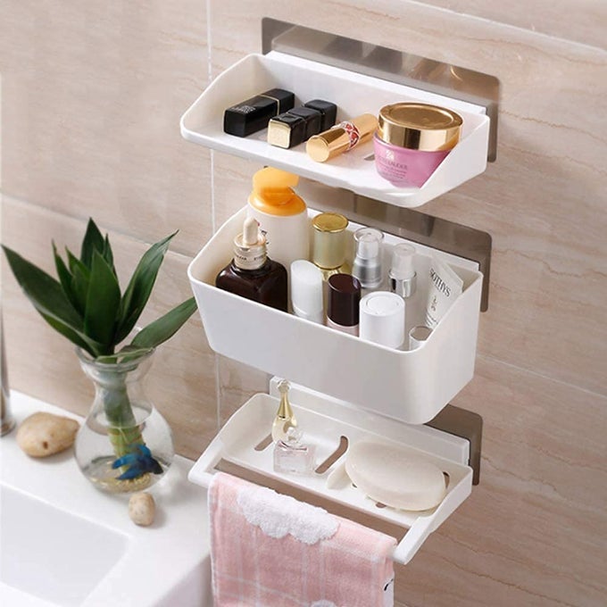 3 TIER BATHROOM ORGANIZER WITH TOWEL RAIL WHITE COLORPACK OF 1