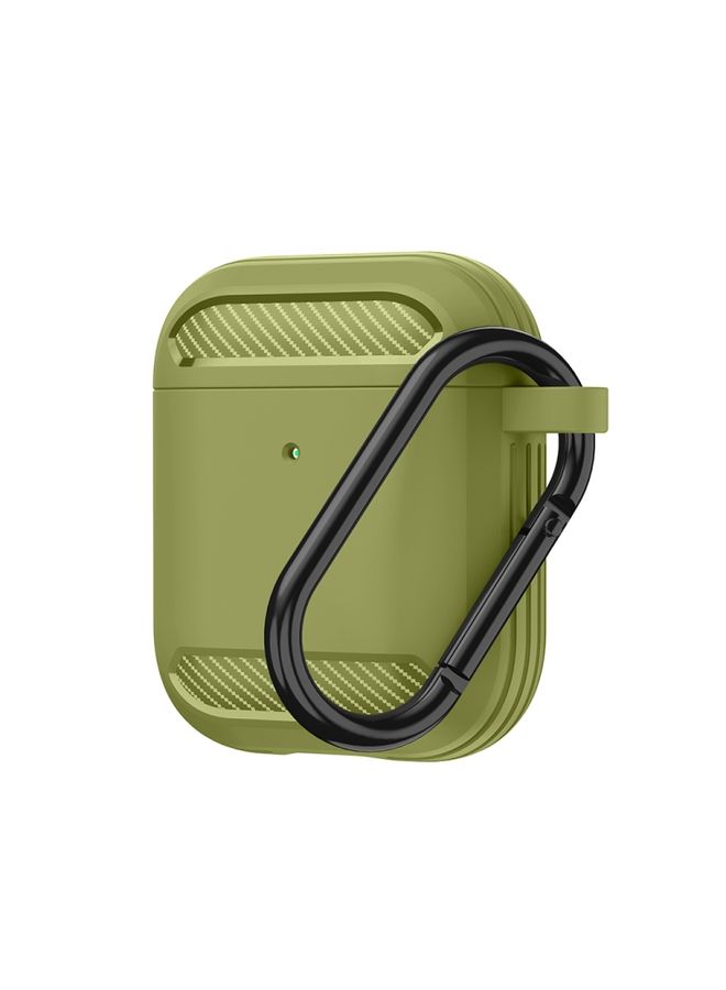 Raxoom Case Cover Wireless Earphones Shockproof Carbon Fiber Armor TPU Protective Case For AirPods 1/2 Grass Green