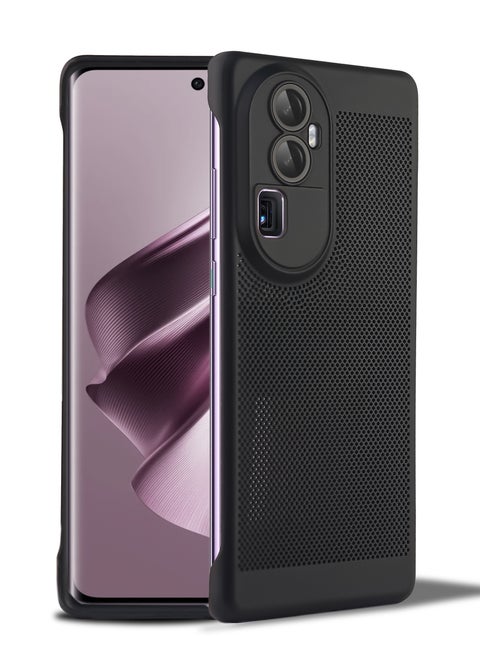 حافظة تبديد الحرارة مع واقي عدسة الكاميرا المدمج، مقاس نحيف مسامي، تبريد مضاد لبصمات الأصابع، غطاء خلفي صلب مقاوم للصدمات لهاتف اوبو رينو 10 برو بلس (أسود)