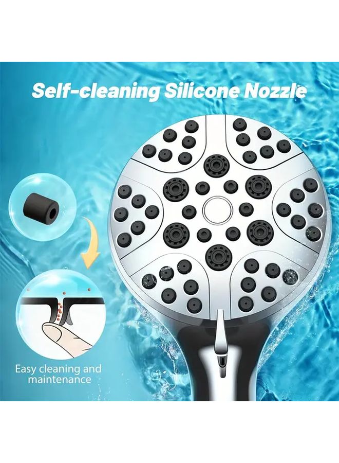 High Pressure 8 Mode Handheld Shower Head Wall Mount Round Plastic Silvery Showerhead No Electricity Needed Easy Clean Silicone Nozzle Water Saving High Flow Bath Sprayer - Image 5