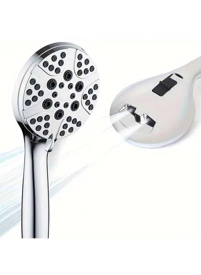 High Pressure 8 Mode Handheld Shower Head Wall Mount Round Plastic Silvery Showerhead No Electricity Needed Easy Clean Silicone Nozzle Water Saving High Flow Bath Sprayer - Image 1