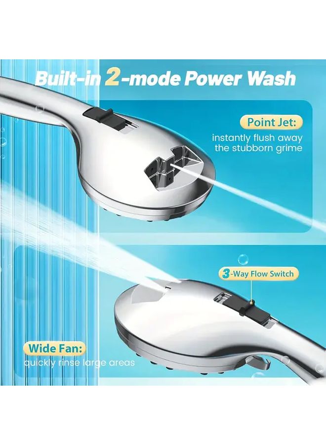 High Pressure 8 Mode Handheld Shower Head Wall Mount Round Plastic Silvery Showerhead No Electricity Needed Easy Clean Silicone Nozzle Water Saving High Flow Bath Sprayer - Image 4