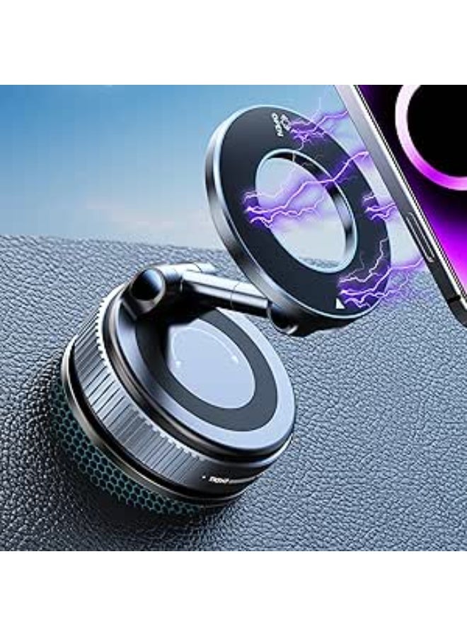 Car Mobile Phone Holder with Vacuum Suction Cup, Compatible with MagSafe, 360° Adjustable and Foldable Magnetic Phone Holder for Car/Windshield/Glass/Any Smooth Surface - Black - Image 1