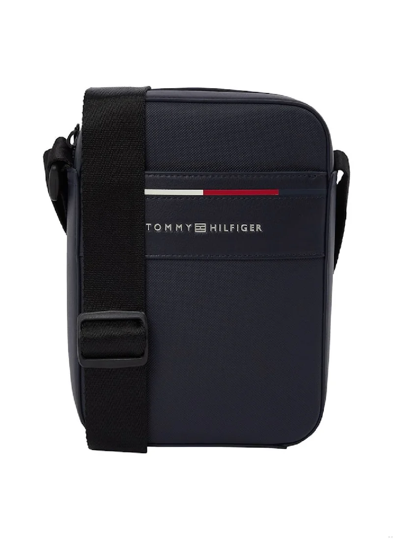 TOMMY HILFIGER Men's Signature Crossbody Reporter Bag - Faux Leather, Blue