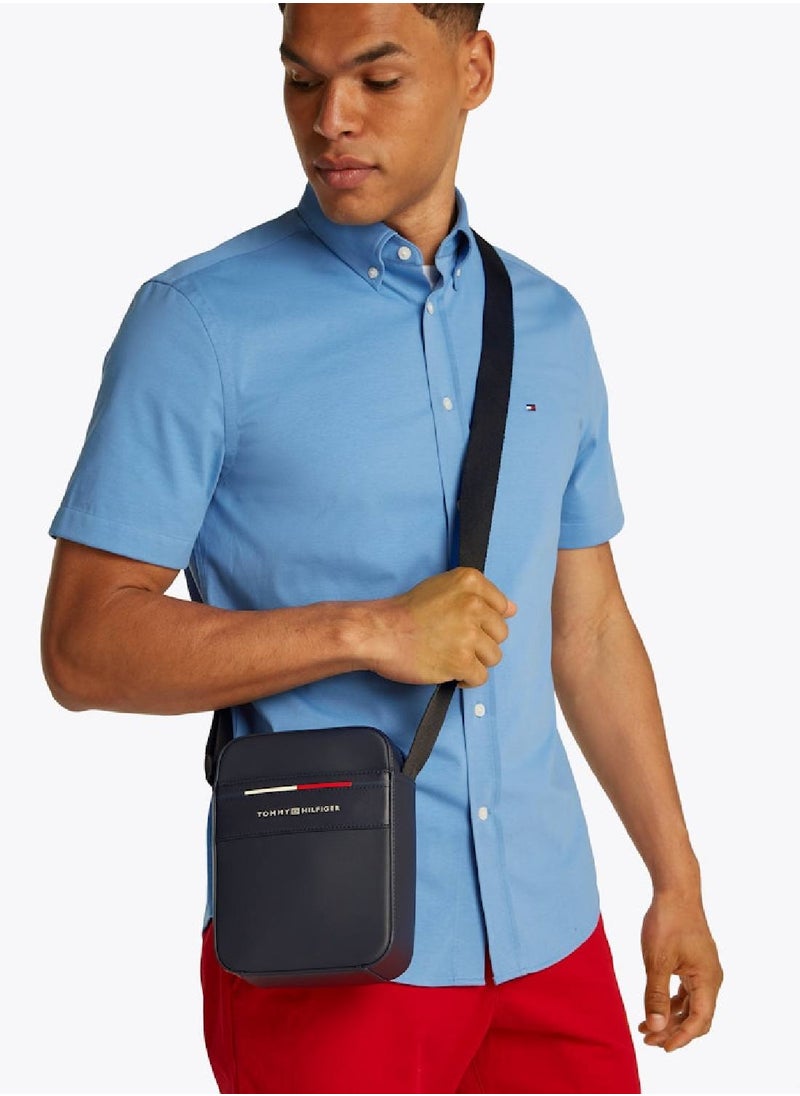 TOMMY HILFIGER Men's Signature Crossbody Reporter Bag - Faux Leather, Blue  - Image 2