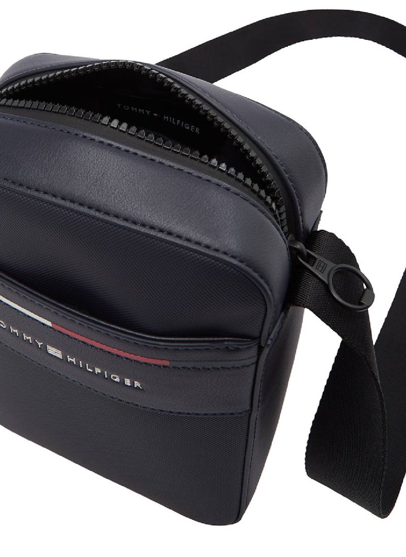 TOMMY HILFIGER Men's Signature Crossbody Reporter Bag - Faux Leather, Blue  - Image 3