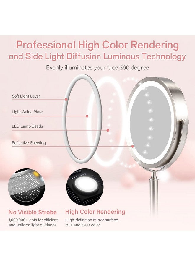 VESAUR مرآة مكياج مضيئة قابلة للشحن بحجم 8" مع مرآة مكبرة مزدوجة الجوانب 1X 10X مع 3 ألوان شاشة تعمل باللمس قابلة لضبط السطوع دوران 360° مرآة محمولة قابلة للفصل باللون النيكل الفضي - Image 5