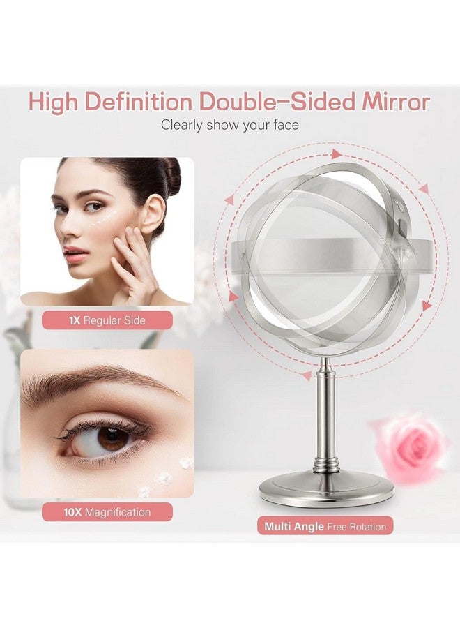 VESAUR مرآة مكياج مضيئة قابلة للشحن بحجم 8" مع مرآة مكبرة مزدوجة الجوانب 1X 10X مع 3 ألوان شاشة تعمل باللمس قابلة لضبط السطوع دوران 360° مرآة محمولة قابلة للفصل باللون النيكل الفضي - Image 2