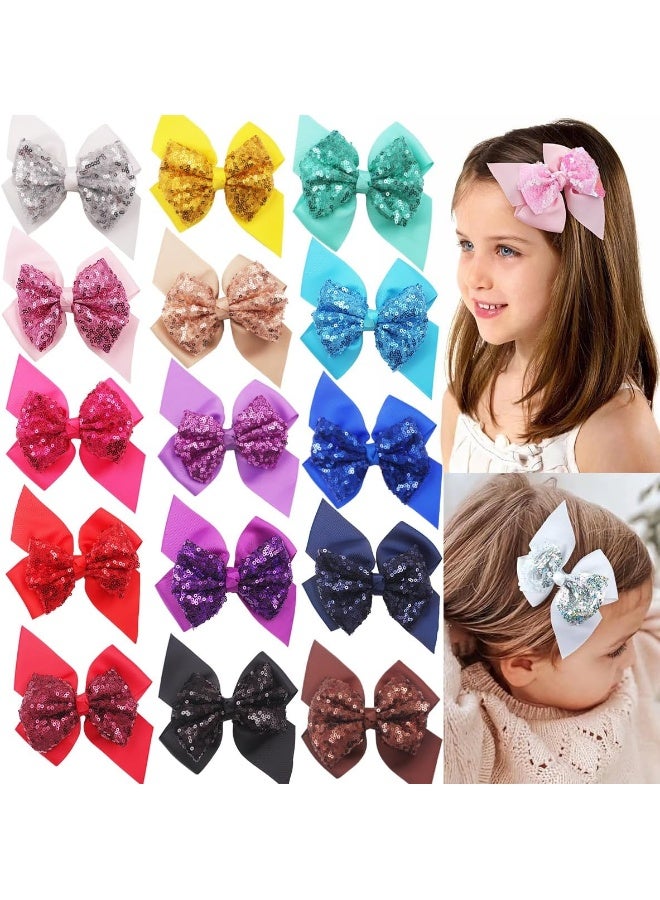 CellElection 20PCS Sequin Hair Bows 4.5Inch Glitter Sparkly Reversible Sequin Bows Rainbow Hair Bows Alligator Hair Clips Hair Accessories for Baby Girls Toddlers Kids Children Teens - Image 1