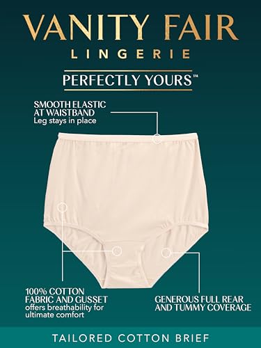 Vanity Fair Women's Perfectly Yours High Waisted Brief Panties, Cotton-Star White, 5 - Image 2