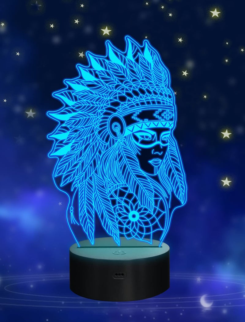هدايا الأمريكيين الأصليين مصباح إضاءة ليلي ثلاثي الأبعاد بتأثير وهمي لتزيين المنزل وزينة الغرف هدايا عيد ميلاد إبداعية وعيد الميلاد مع 16 لون متغير ووظيفة التحكم عن بعد القابلة للتعتيم