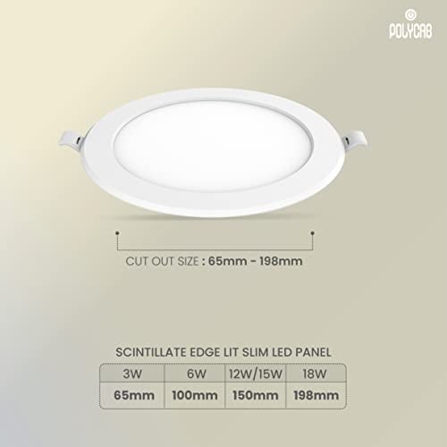 Polycab 18W LED Panel Light Scintillate Edge Slim Round Smart Offers Bright Lumination Long Lifespan No Harmful Radiation (Warm White, 3000K, 2 PCS, Cut Out: 7.79 inches) - Image 4