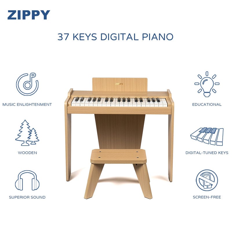 ZIPPY Kids Piano Keyboard, 37 Keys Digital Piano for Kids, Music Educational Instrument Toy, Wood Piano for 3+ Girls and Boys (Oak Basic) - Image 2