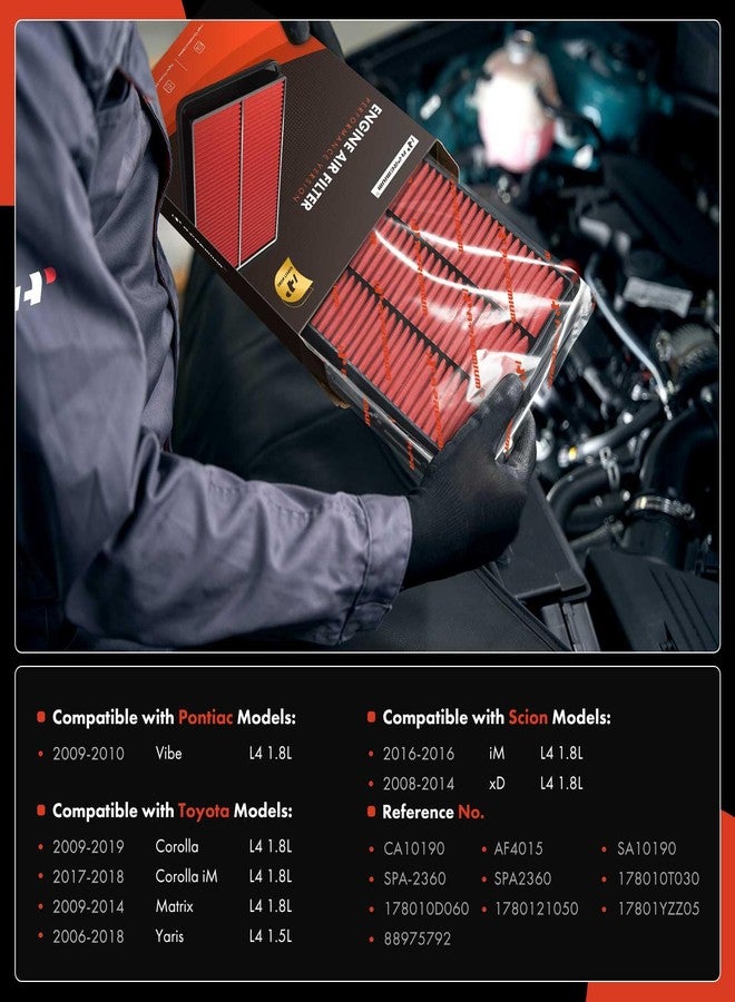 A-Premium High-performance, Pre-oiled Engine Air Filter Compatible with Toyota Corolla 2009-2019, Matrix 2009-2014, Corolla iM 2017-2018, Yaris 2006-2018 & Scion xD 2008-2014, iM 2016 & Pontiac Vibe - Image 2