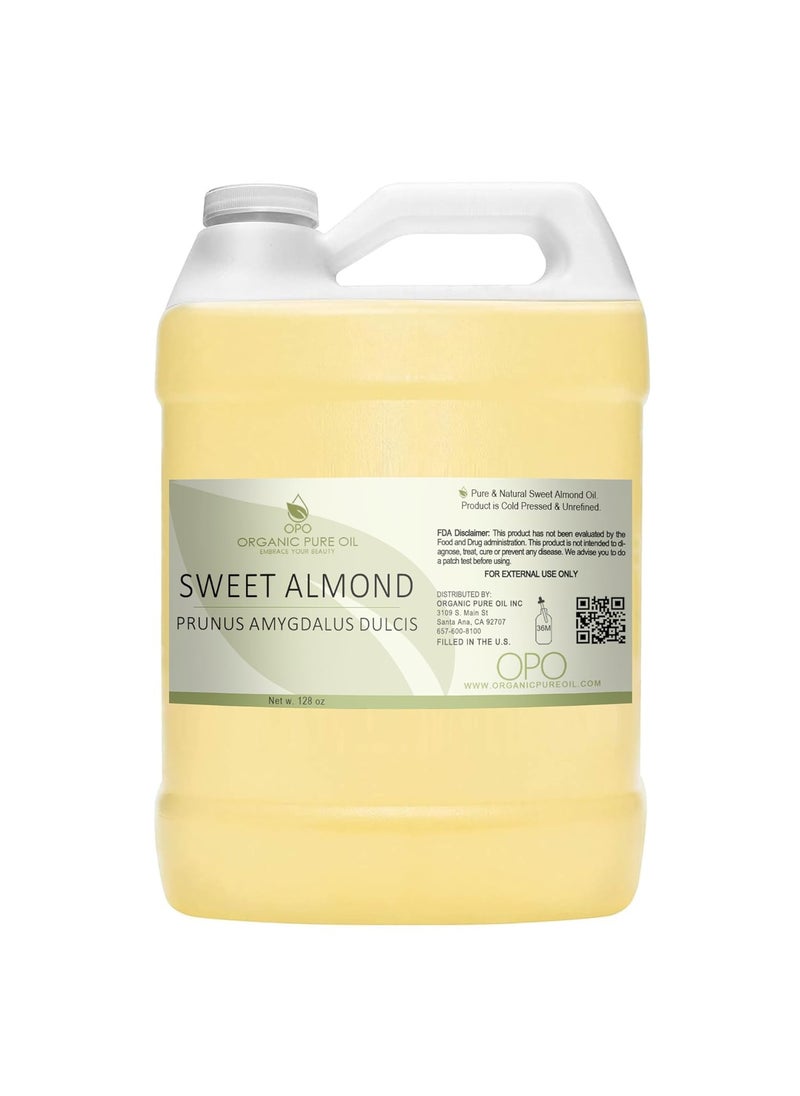 OPO - Sweet Almond Oil  Bulk 128 oz  1 Gallon  Pure Unrefined Cold Pressed Non GMO All Natural Carrier Oil for Skin Hair Face Body DIY Soaps Creams Wholesale Cosmetics  Organic Pure Oil - Image 1