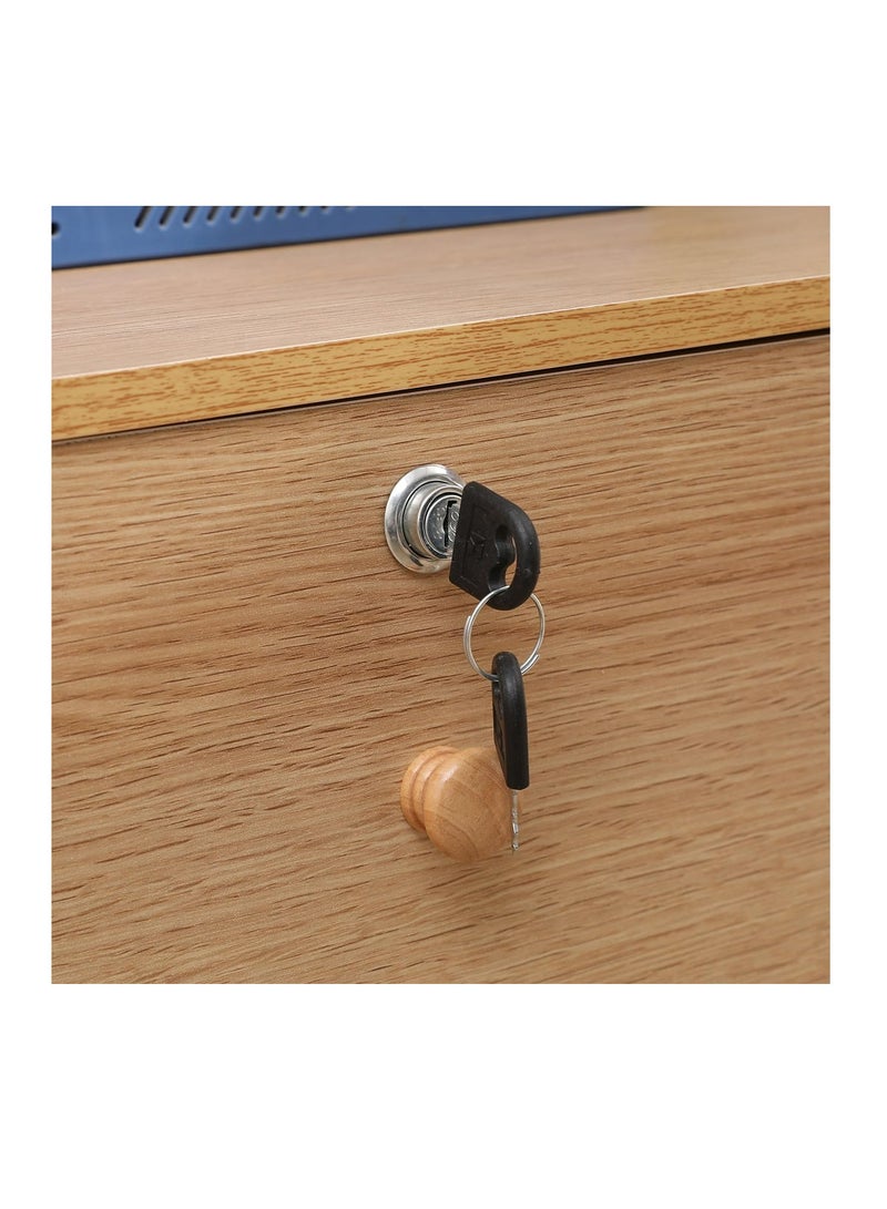 كومودينو أدراج خشبي صغير بعجل – وحدة تخزين للمكتب أو جانب السرير – درج علوي بقفل – لون طبيعي - Image 5