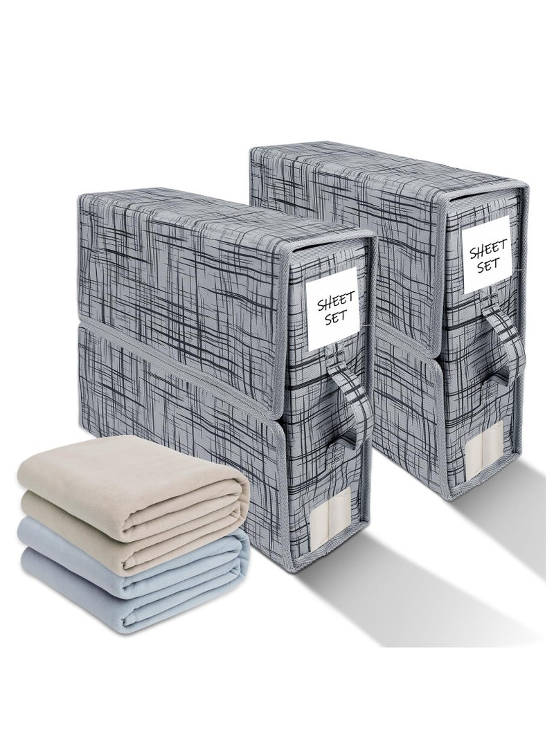 Arabest Bed Sheet Set Organizer 2 Pack | Foldable Storage Box for Queen and King Sheet | Oxford Linen Closet Container Bin for Duvet Covers, Pillowcases and Bedding Clothes Blankets - Image 1