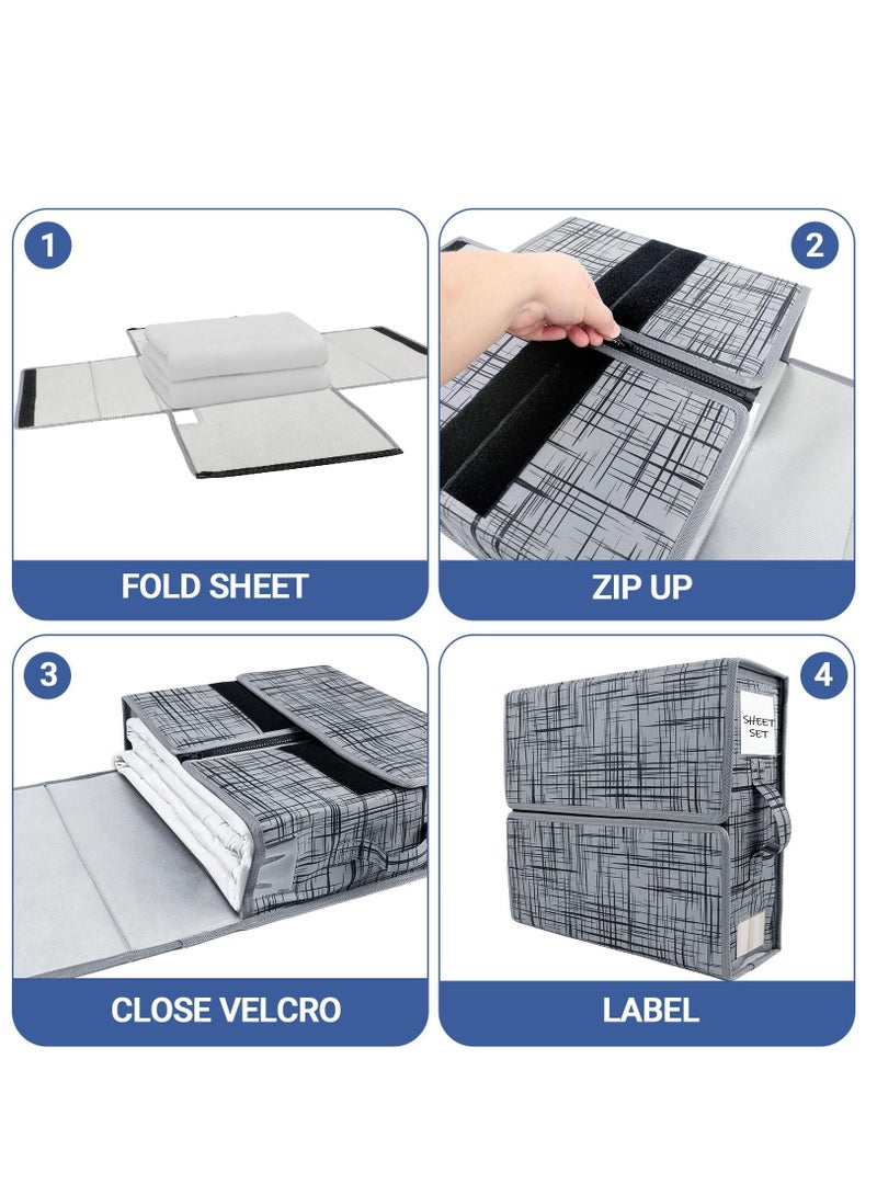 Arabest Bed Sheet Set Organizer 2 Pack | Foldable Storage Box for Queen and King Sheet | Oxford Linen Closet Container Bin for Duvet Covers, Pillowcases and Bedding Clothes Blankets - Image 3