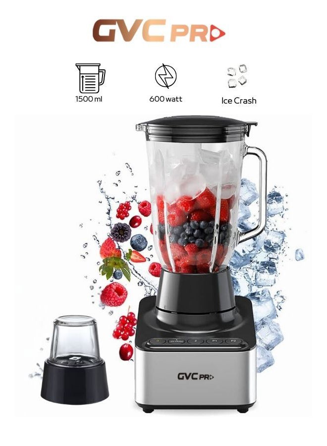gvc pro 2-In-1 Blender With Stainless Steel Blads And Glass Jar/Coffee Grinder 1.5 L 600 W GVCBL-599 Steel - Image 1