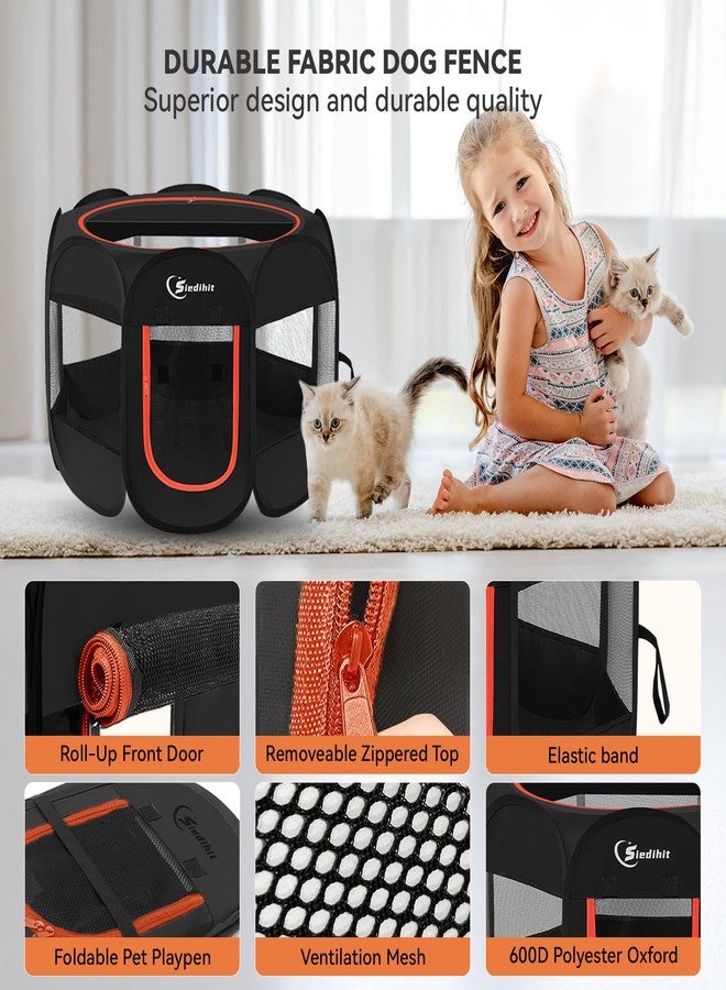 Siedihit Dog Playpen, Puppy Pet Playpen Indoor for Small Dogs, Dog Tent Crates Cage Indoor/Outdoor, Portable Pop Up Dog Kennel Playpen with Carrying Case for Dogs/Cats/Rabbits, Removable Zipper Top, Black - Image 4