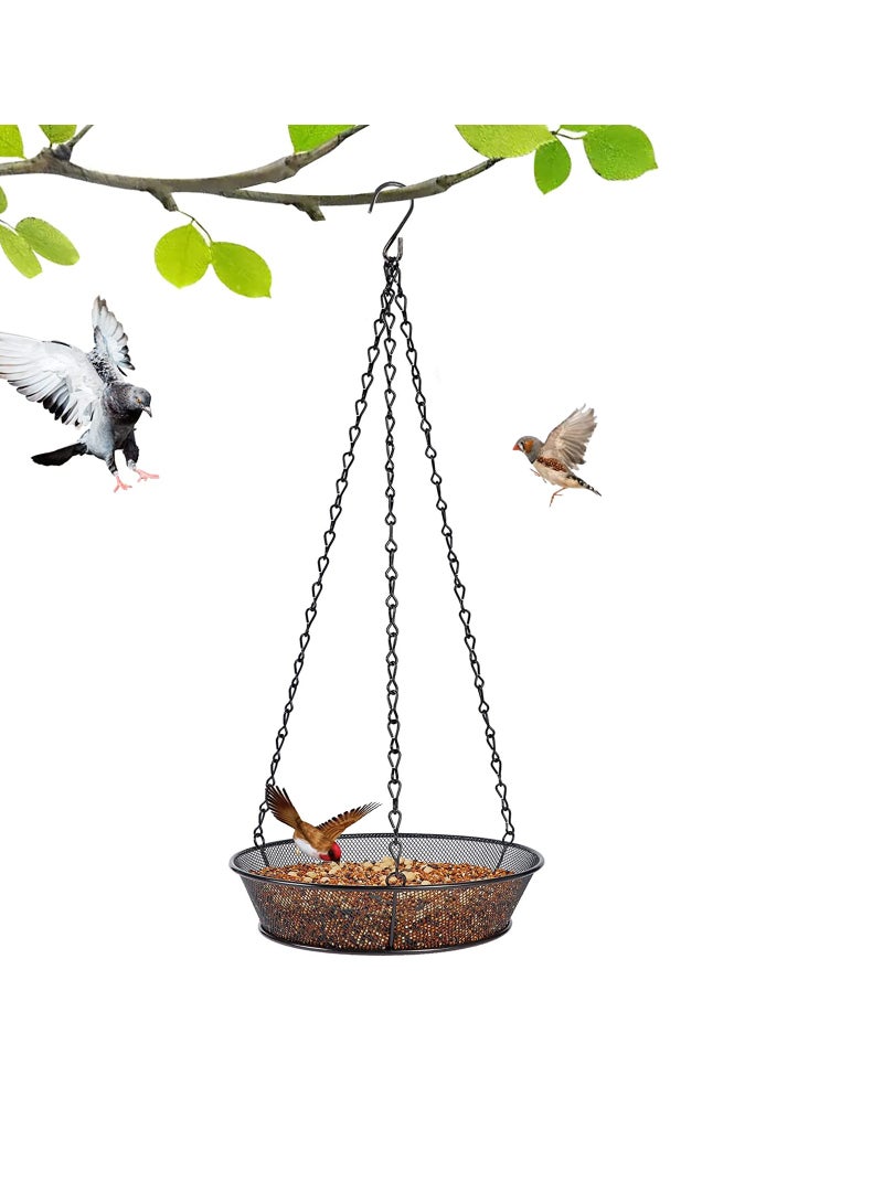 Zikra Hanging Bird Feeder Tray, Metal Mesh Platform Feeders for Birds, Outdoor Garden Decoration for Outdoor Garden Backyard Attracting Birds, Black - Image 1