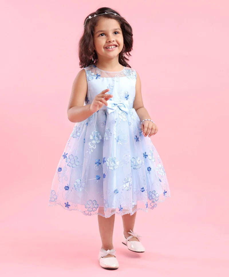 babyhug Babyhug Sleeveless Floral Embroidered Party Frock - Blue