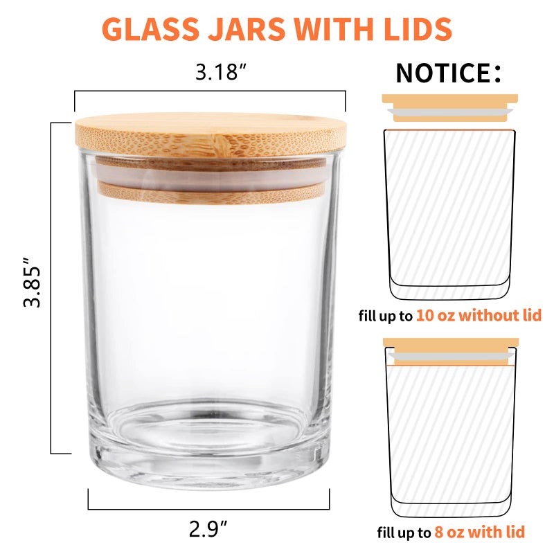 SUPMIND 12 Pack Glass Candle Jars-10oz Clear Empty Candle Jars with Bamboo Lids and Sticky Labels, Bulk Candle Jars for Making Candles Containers - Dishwasher Safe - Image 2