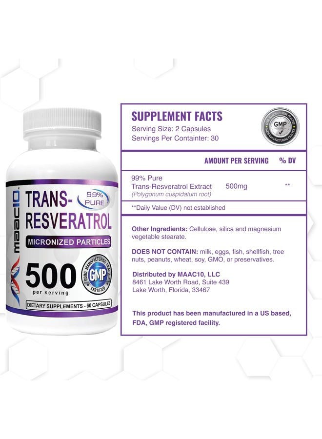 MAAC10 Formulas 99% Pure Trans Resveratrol 500mg (3 Pack Micronized Resveratrol, 180 Count 250mg Capsules, 2 per Serving) Sirtuin Activator & NAD Boosting Supplement. - Image 4