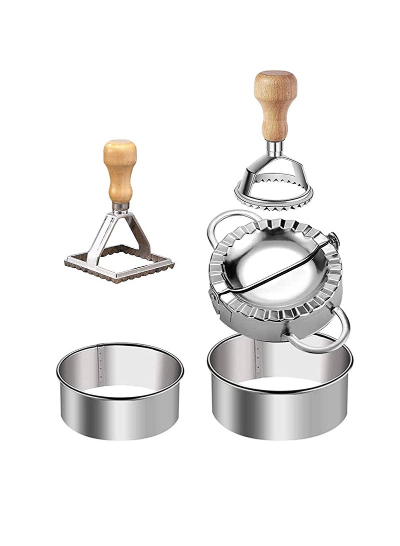 Zikra Dumpling Maker Set Stainless Steel Ravioli Stamp Maker Cutter Round Shapes Mold with Wooden Handle with Dumplings Maker Sets, Kitchen for Cooking, Making Dumplings for Professionals, Beginners - Image 1