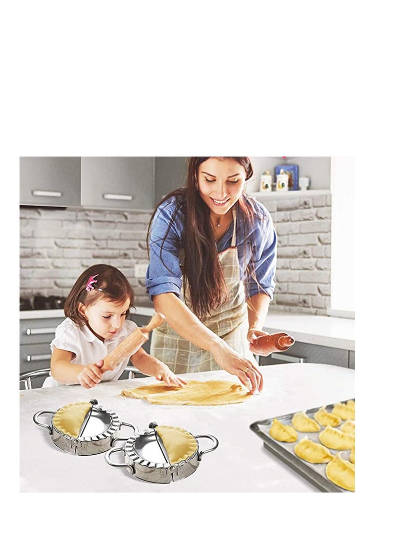 Zikra Dumpling Maker Set Stainless Steel Ravioli Stamp Maker Cutter Round Shapes Mold with Wooden Handle with Dumplings Maker Sets, Kitchen for Cooking, Making Dumplings for Professionals, Beginners - Image 2