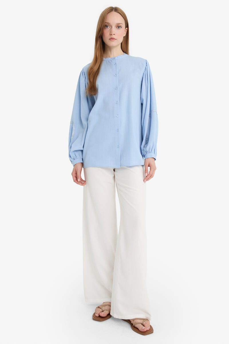 DeFacto Blue Woman Relax Fit Long Sleeve Shirt Tunic Casual - Image 2