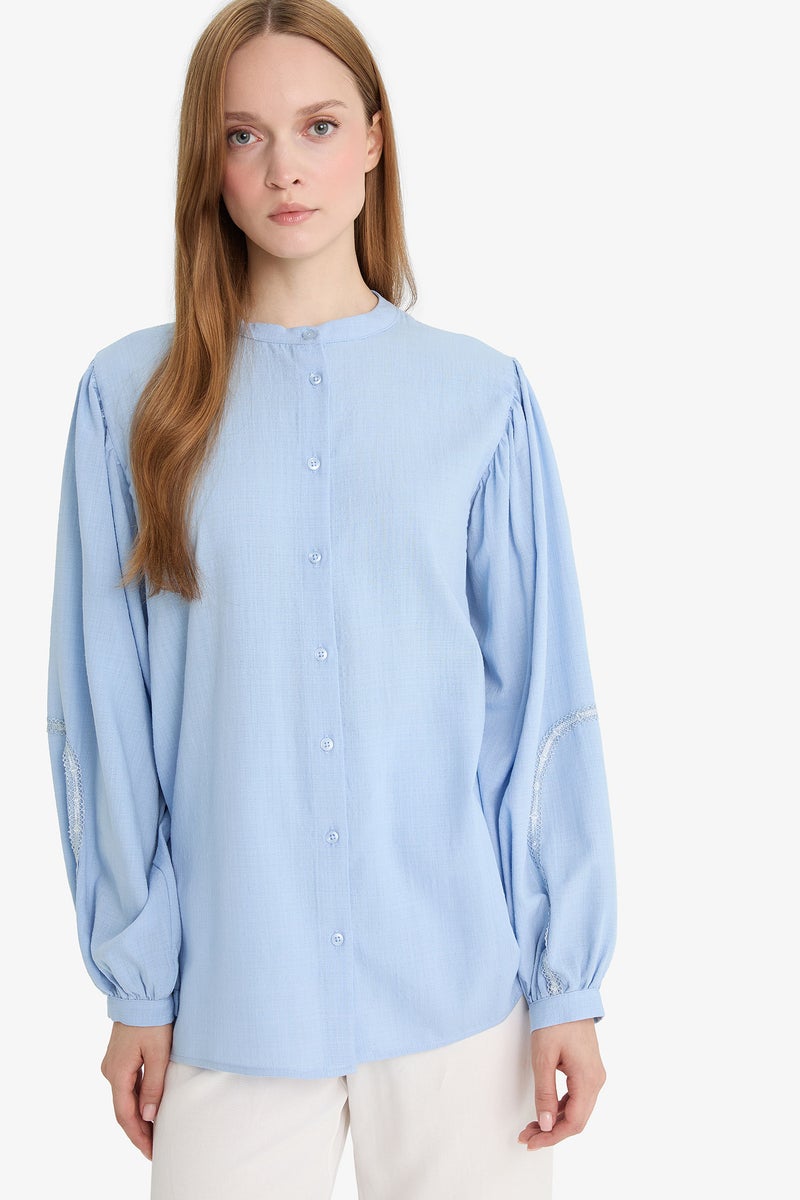 DeFacto Blue Woman Relax Fit Long Sleeve Shirt Tunic Casual - Image 1