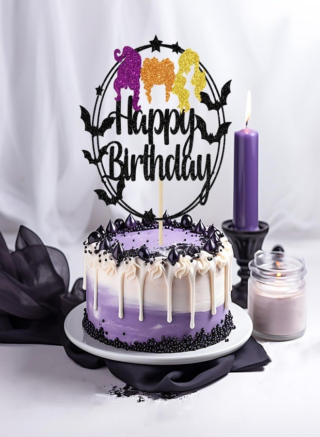Yotawebery Hocus Pocus Happy Birthday Cake Topper, Halloween Themed Birthday Cake Decorations, Witches Birthday Party Decor, Halloween Happy Bday Party Decorations Glitter - Image 4