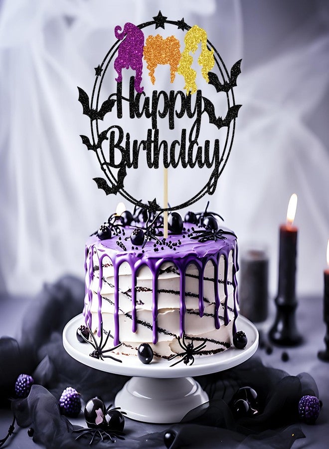 Yotawebery Hocus Pocus Happy Birthday Cake Topper, Halloween Themed Birthday Cake Decorations, Witches Birthday Party Decor, Halloween Happy Bday Party Decorations Glitter - Image 5