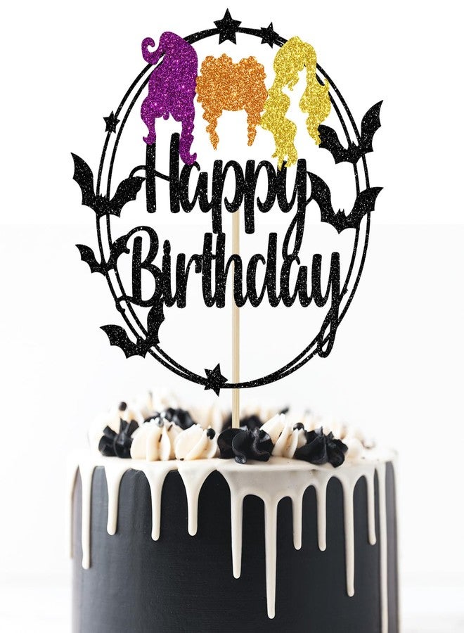 Yotawebery Hocus Pocus Happy Birthday Cake Topper, Halloween Themed Birthday Cake Decorations, Witches Birthday Party Decor, Halloween Happy Bday Party Decorations Glitter - Image 2