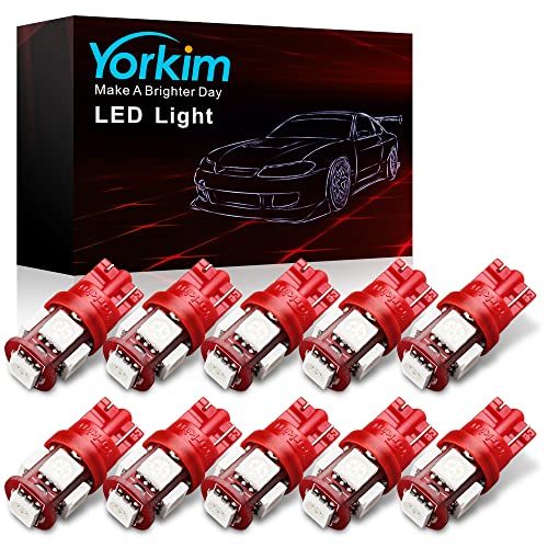 Yorkim 194 LED Bulbs Red Super Bright New 5th Generation, T10 168 LED Bulb for Car Interior Dome License Plate Map Door Courtesy Lights W5W 2825, Pack of 10 - Image 1