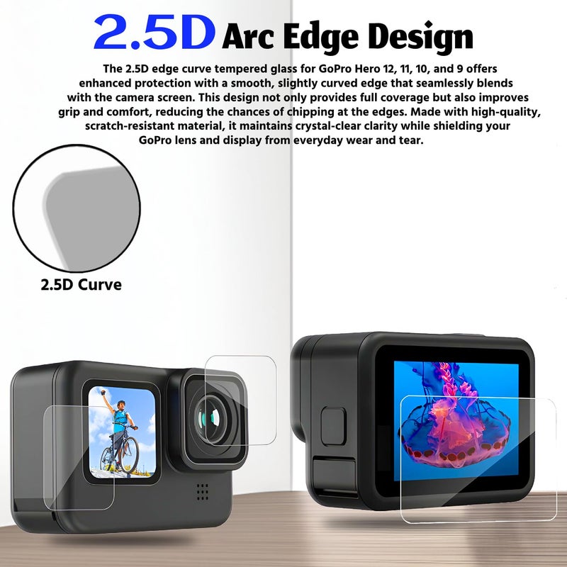 SPCORE Tempered Glass Screen Protector for GoPro Hero 12 / GoPro Hero 11 / GoPro Hero 10 / GoPro Hero 9 (3 P'cs Set) (Action Camera) - Image 3